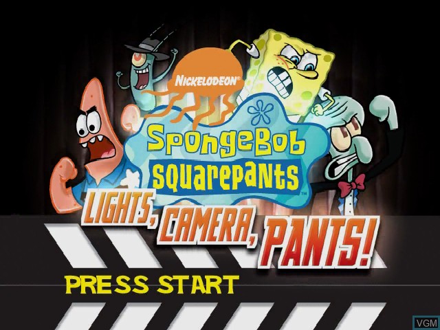 Image de l'ecran titre du jeu SpongeBob SquarePants - Lights, Camera, Pants! sur Nintendo GameCube