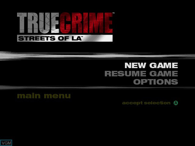 Image de l'ecran titre du jeu True Crime - Streets of LA sur Nintendo GameCube