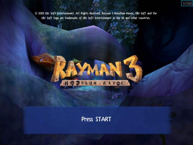 Image de l'ecran titre du jeu Rayman 3 - Hoodlum Havoc sur Nintendo GameCube
