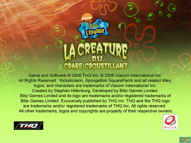 Image de l'ecran titre du jeu Bob l'Éponge - La Créature du Crabe Croustillant sur Nintendo GameCube