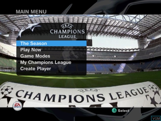 Image du menu du jeu UEFA Champions League 2004-2005 sur Nintendo GameCube