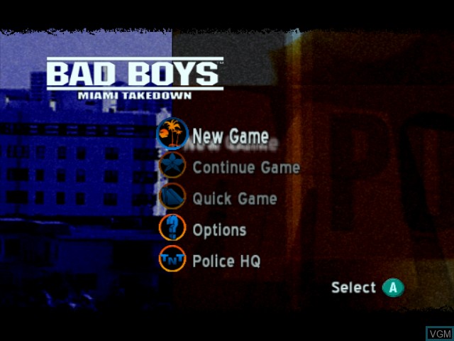 Image du menu du jeu Bad Boys - Miami Takedown sur Nintendo GameCube