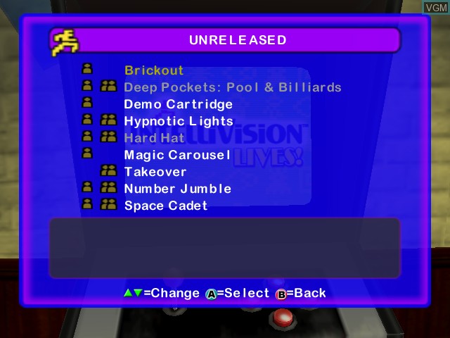 Image du menu du jeu Intellivision Lives! sur Nintendo GameCube
