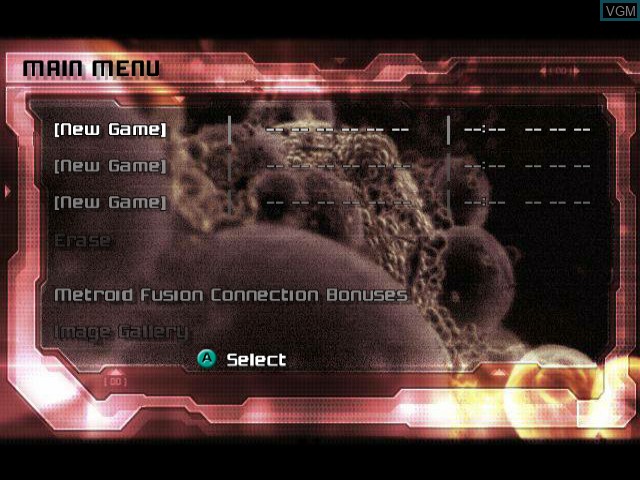 Image du menu du jeu Metroid Prime sur Nintendo GameCube