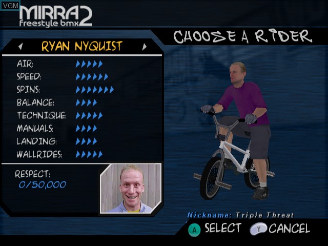 Image du menu du jeu Dave Mirra Freestyle BMX 2 sur Nintendo GameCube