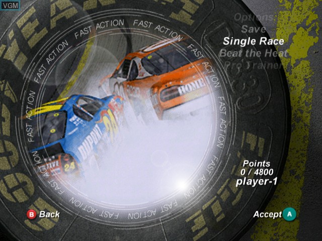 Image du menu du jeu NASCAR - Dirt to Daytona sur Nintendo GameCube