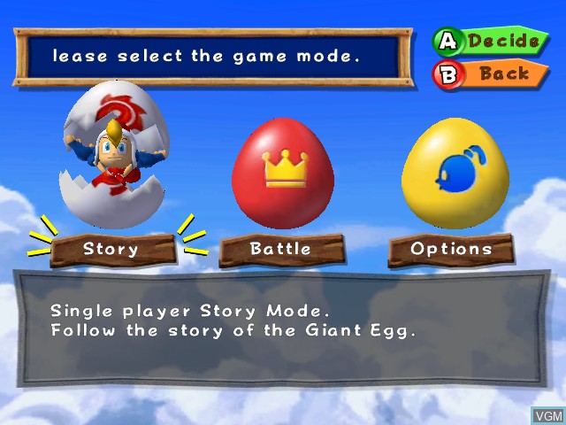 Image du menu du jeu Billy Hatcher and the Giant Egg sur Nintendo GameCube