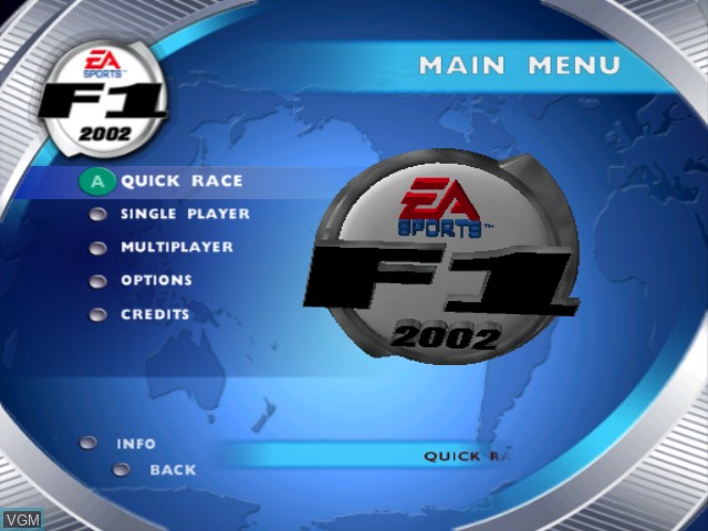 Image du menu du jeu F1 2002 sur Nintendo GameCube