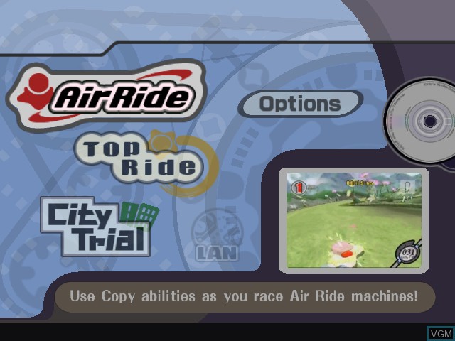 Image du menu du jeu Kirby Air Ride sur Nintendo GameCube