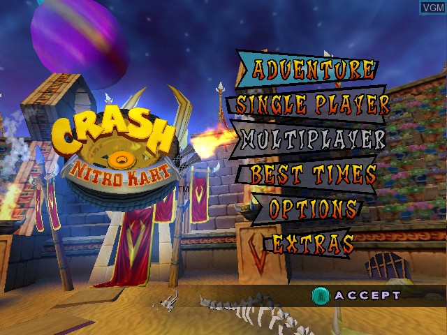 Image du menu du jeu Crash Nitro Kart sur Nintendo GameCube