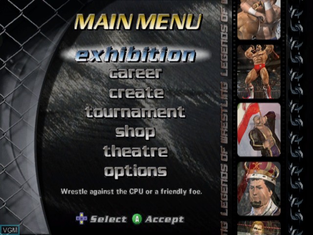 Image du menu du jeu Legends of Wrestling II sur Nintendo GameCube