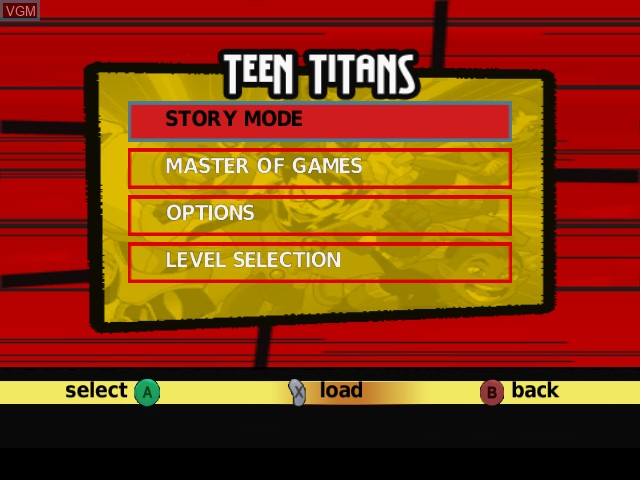 Image du menu du jeu Teen Titans sur Nintendo GameCube
