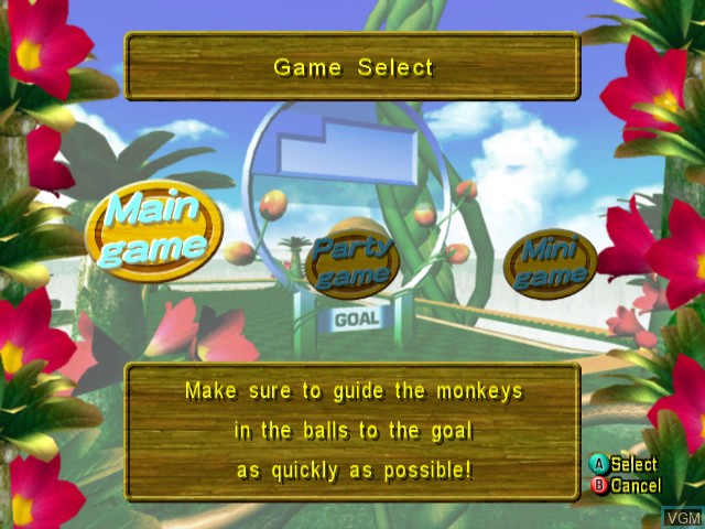 Image du menu du jeu Super Monkey Ball sur Nintendo GameCube