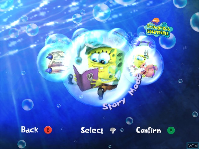 Image du menu du jeu SpongeBob SquarePants - Creature from the Krusty Krab sur Nintendo GameCube