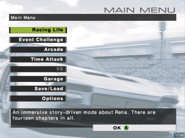 Image du menu du jeu R - Racing Evolution sur Nintendo GameCube
