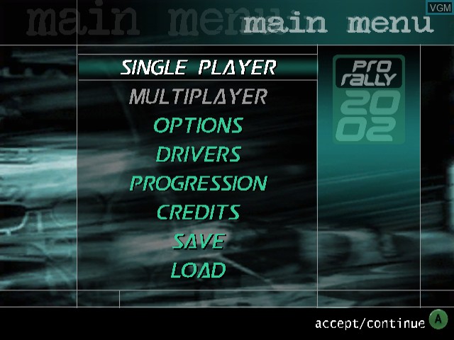 Image du menu du jeu Pro Rally sur Nintendo GameCube