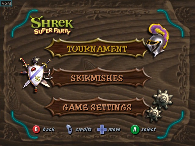Image du menu du jeu Shrek - Super Party sur Nintendo GameCube