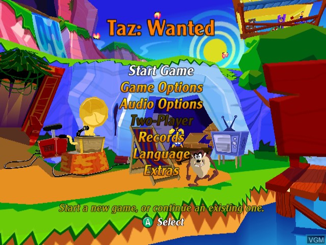 Image du menu du jeu Taz Wanted sur Nintendo GameCube