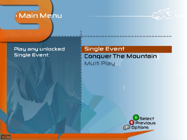 Image du menu du jeu SSX 3 sur Nintendo GameCube