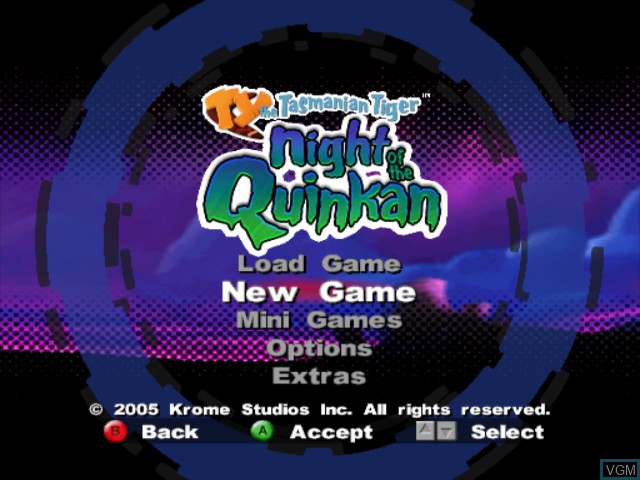 Image du menu du jeu Ty the Tasmanian Tiger 3 - Night of the Quinkan sur Nintendo GameCube