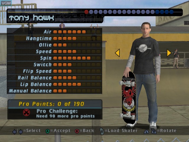 Image du menu du jeu Tony Hawk's Pro Skater 4 sur Nintendo GameCube