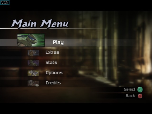 Image du menu du jeu TMNT sur Nintendo GameCube