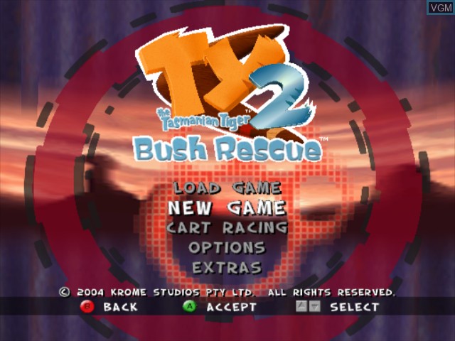 Image du menu du jeu Ty the Tasmanian Tiger 2 - Bush Rescue sur Nintendo GameCube