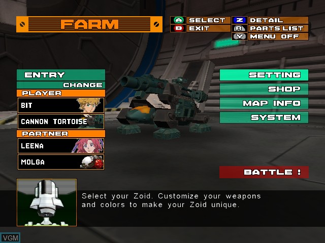 Image du menu du jeu Zoids - Battle Legends sur Nintendo GameCube