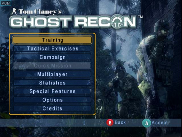 Image du menu du jeu Tom Clancy's Ghost Recon sur Nintendo GameCube