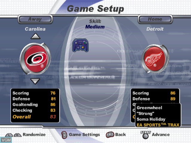 Image du menu du jeu NHL 2003 sur Nintendo GameCube