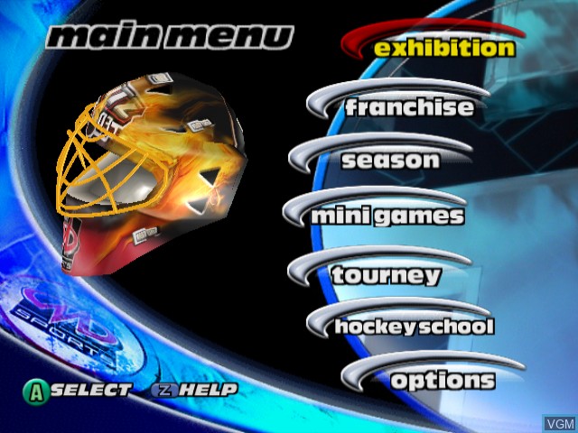 Image du menu du jeu NHL Hitz 20-03 sur Nintendo GameCube