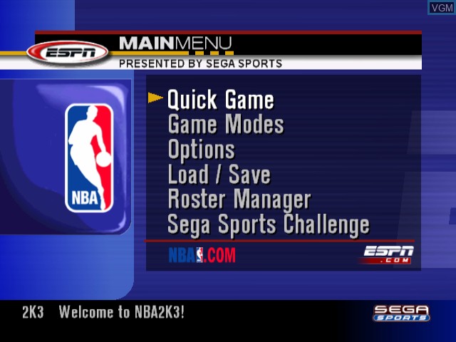 Image du menu du jeu NBA 2K3 sur Nintendo GameCube