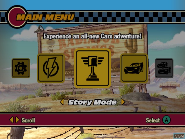 Image du menu du jeu Cars sur Nintendo GameCube