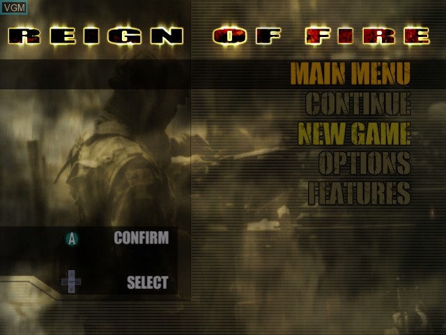 Image du menu du jeu Reign of Fire sur Nintendo GameCube