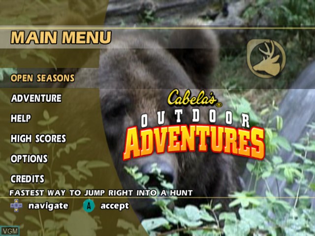 Image du menu du jeu Cabela's Outdoor Adventures sur Nintendo GameCube