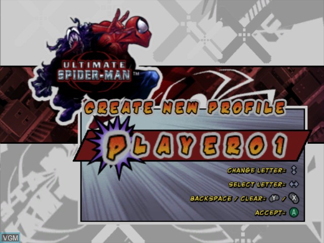 Image du menu du jeu Ultimate Spider-Man sur Nintendo GameCube