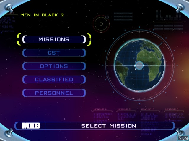 Image du menu du jeu Men in Black II - Alien Escape sur Nintendo GameCube