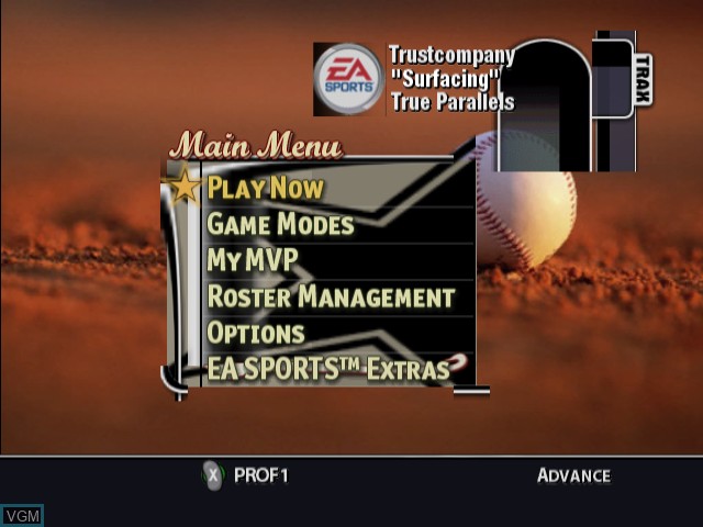 Image du menu du jeu MVP Baseball 2004 sur Nintendo GameCube