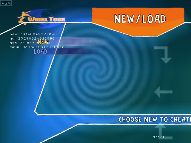 Image du menu du jeu Whirl Tour sur Nintendo GameCube