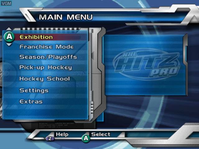 Image du menu du jeu NHL Hitz Pro sur Nintendo GameCube