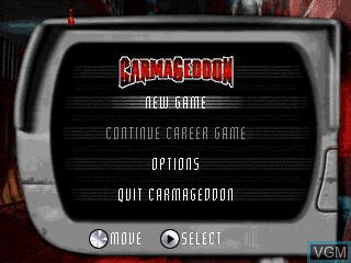 Image de l'ecran titre du jeu Carmageddon sur Tiger Gizmondo