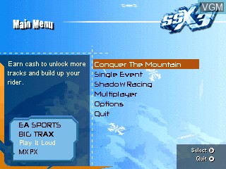 Image du menu du jeu SSX 3 sur Tiger Gizmondo