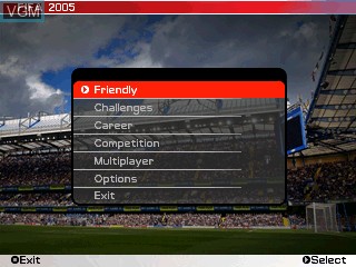 Image du menu du jeu FIFA Football 2005 sur Tiger Gizmondo