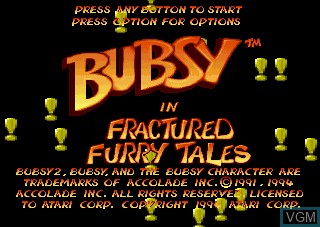 Image de l'ecran titre du jeu Bubsy in Fractured Furry Tales sur Atari Jaguar