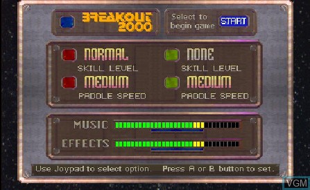Image du menu du jeu Breakout 2000 sur Atari Jaguar