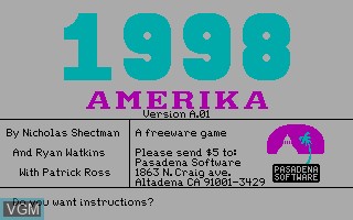 Image de l'ecran titre du jeu 1998 Amerika sur MS-DOS