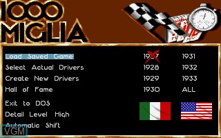 Image du menu du jeu 1000 Miglia sur MS-DOS