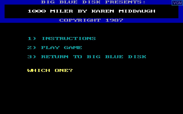Image du menu du jeu 1,000 Miler sur MS-DOS