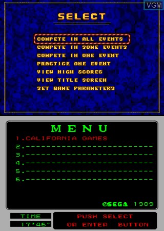 Image du menu du jeu MegaTech - California Games sur MAME