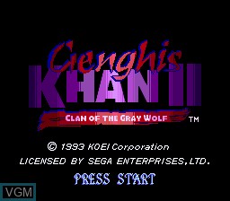 Image de l'ecran titre du jeu Genghis Khan II - Clan of the Gray Wolf sur Sega Megadrive